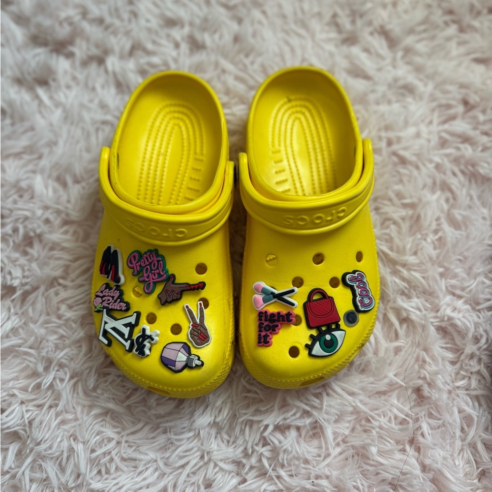 CROCS Bright Yellow Clogs with Colorful Charms